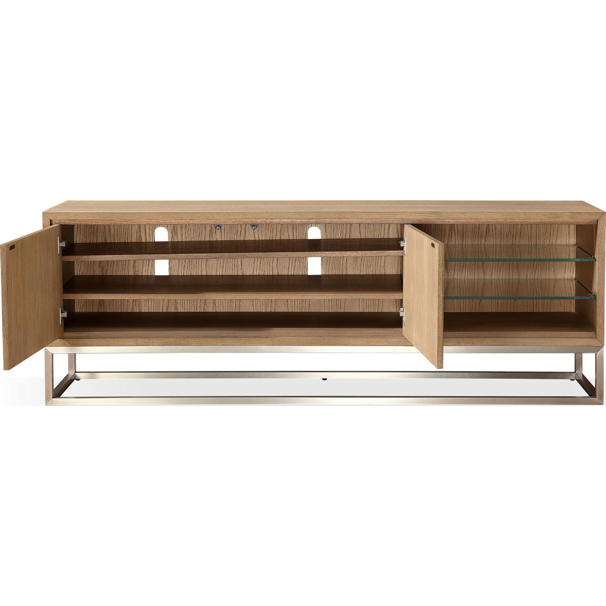One Coastal Modern 74 inch TV Console in Brushed Stainless Steel and Bisque