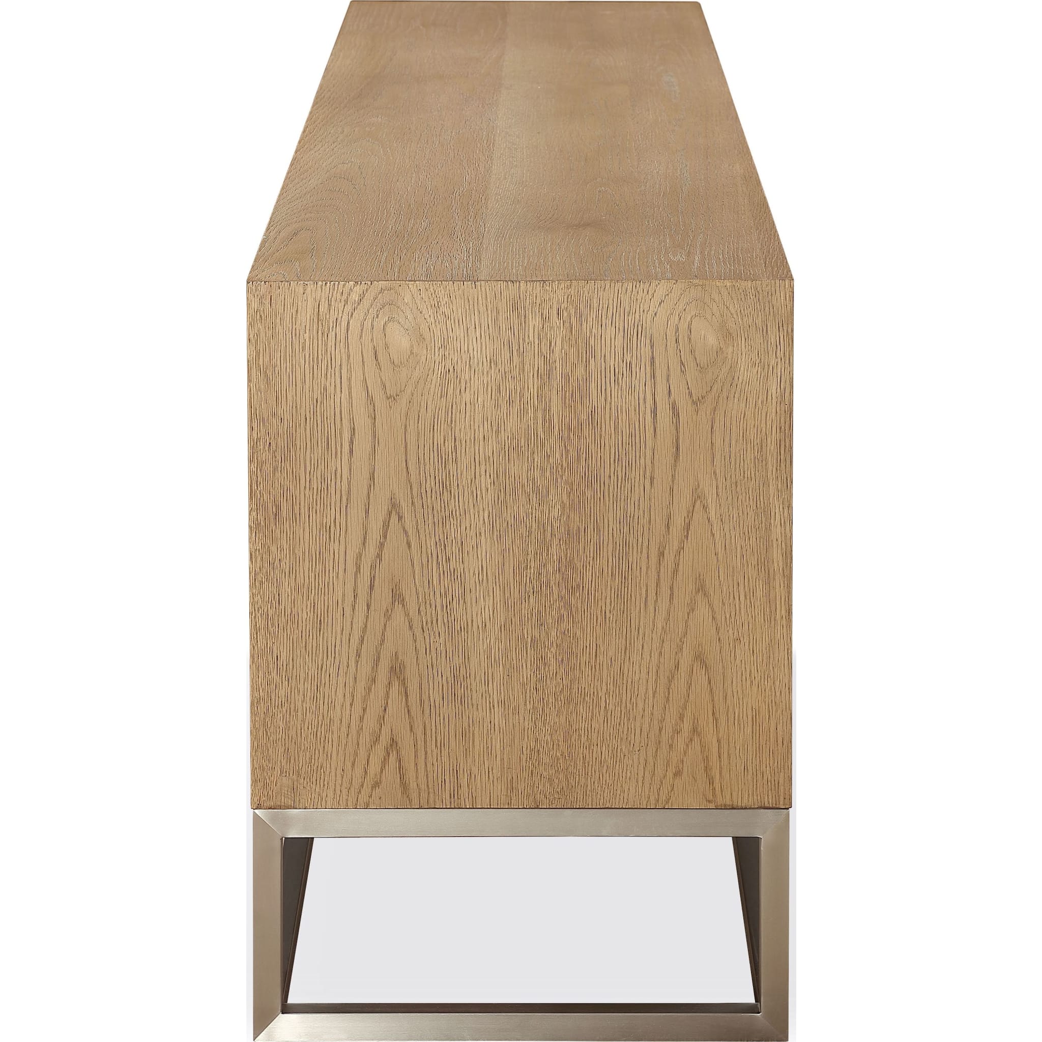 One Coastal Modern 74 inch TV Console in Brushed Stainless Steel and Bisque