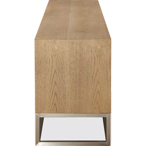One Coastal Modern 74 inch TV Console in Brushed Stainless Steel and Bisque