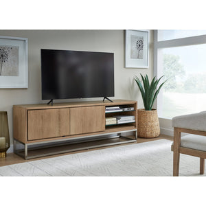 One Coastal Modern 74 inch TV Console in Brushed Stainless Steel and Bisque