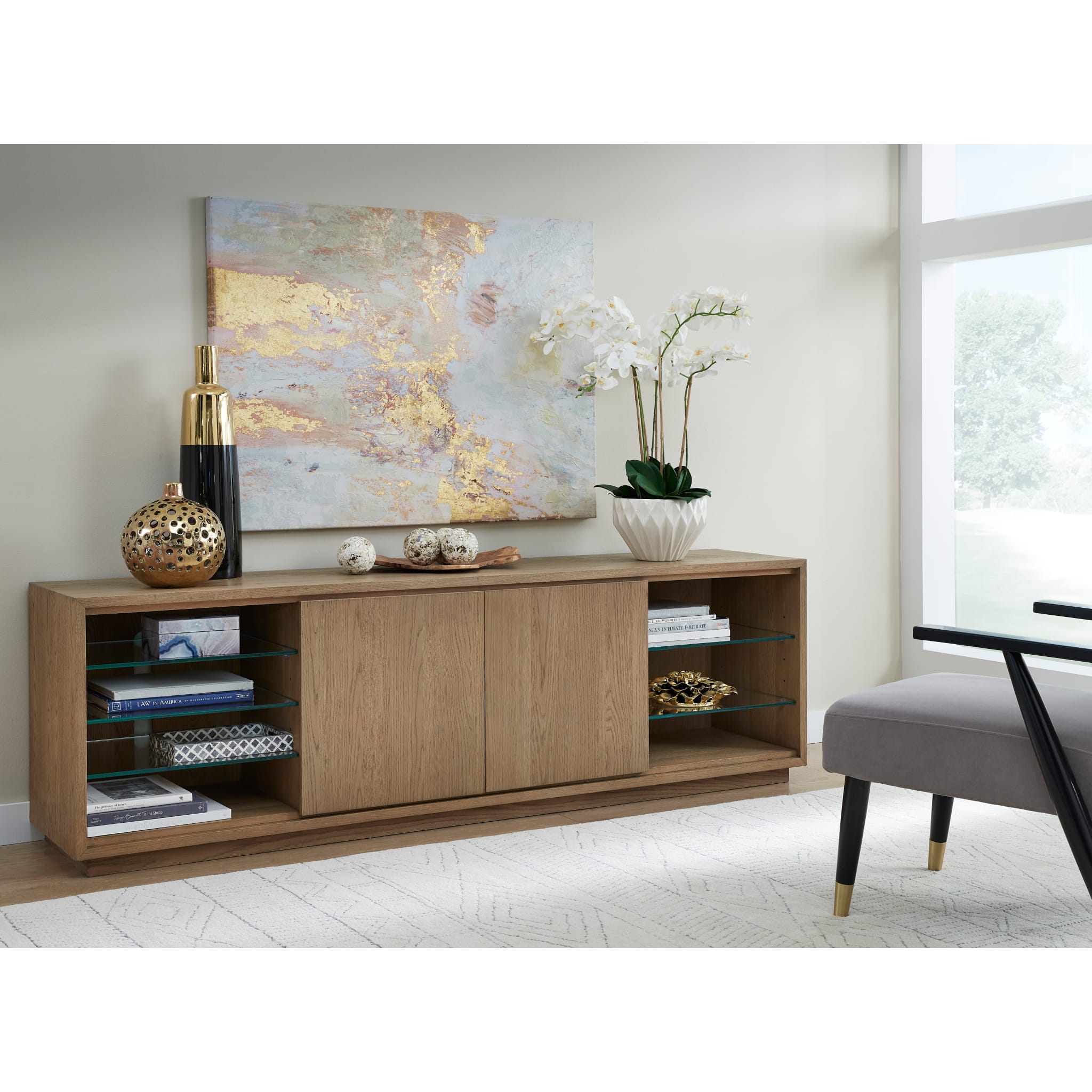 One Coastal Modern 84 inch TV Console in Bisque