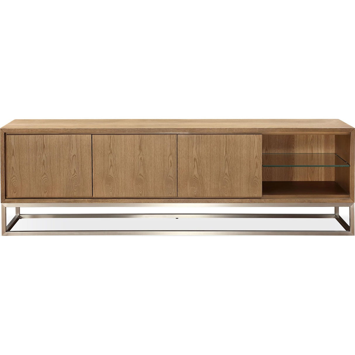 One Coastal Modern 84 inch TV Console in Brushed Stainless Steel and Bisque