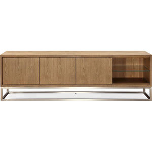One Coastal Modern 84 inch TV Console in Brushed Stainless Steel and Bisque