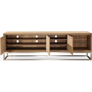 One Coastal Modern 84 inch TV Console in Brushed Stainless Steel and Bisque