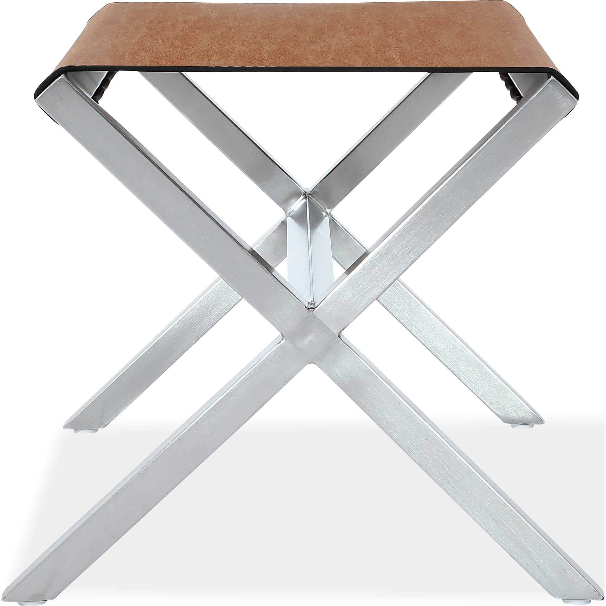 One Coastal Modern Director's Stool in Stainless Steel and Leather