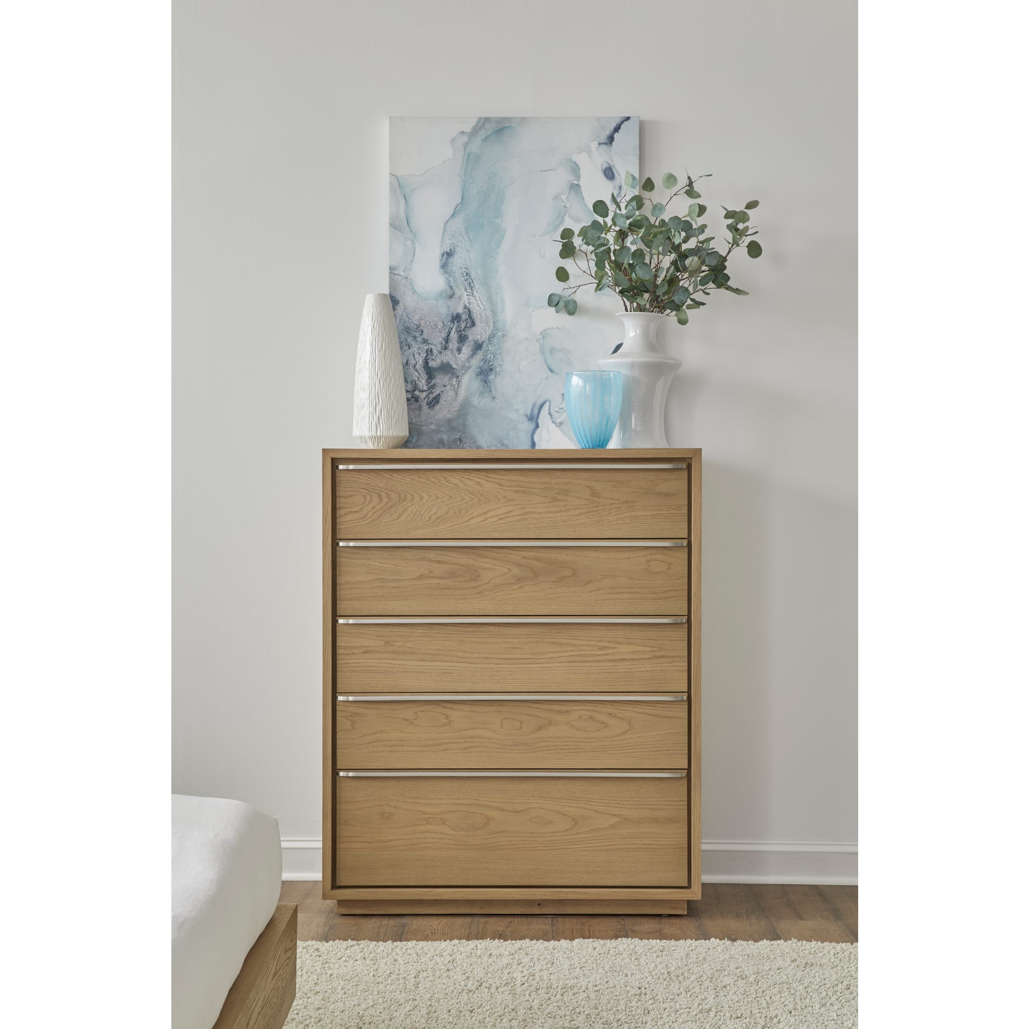 One Coastal Modern Five Drawer Chest in Bisque