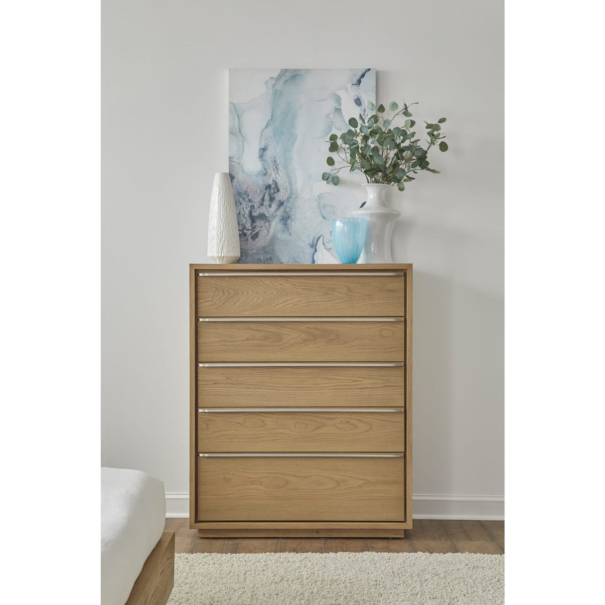One Coastal Modern Five Drawer Chest in Bisque