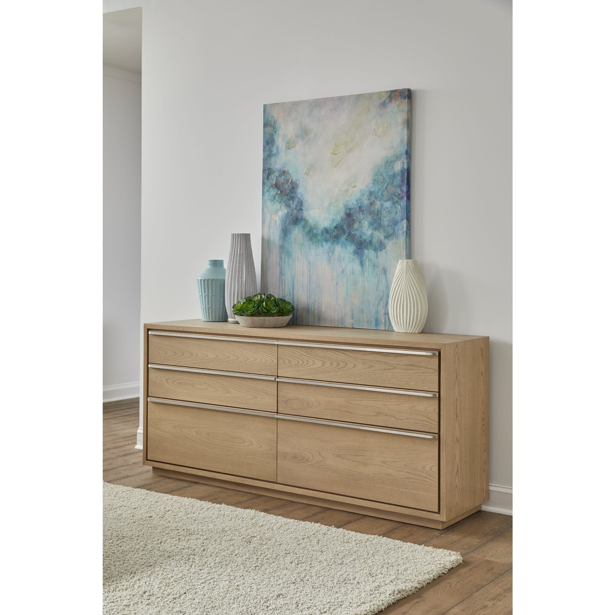 One Coastal Modern Six Drawer Dresser in Bisque