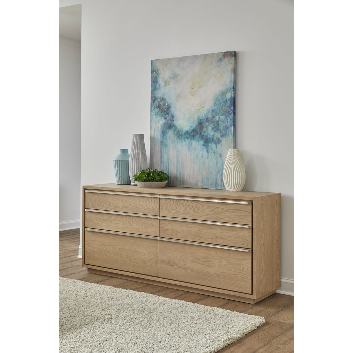 One Coastal Modern Six Drawer Dresser in Bisque