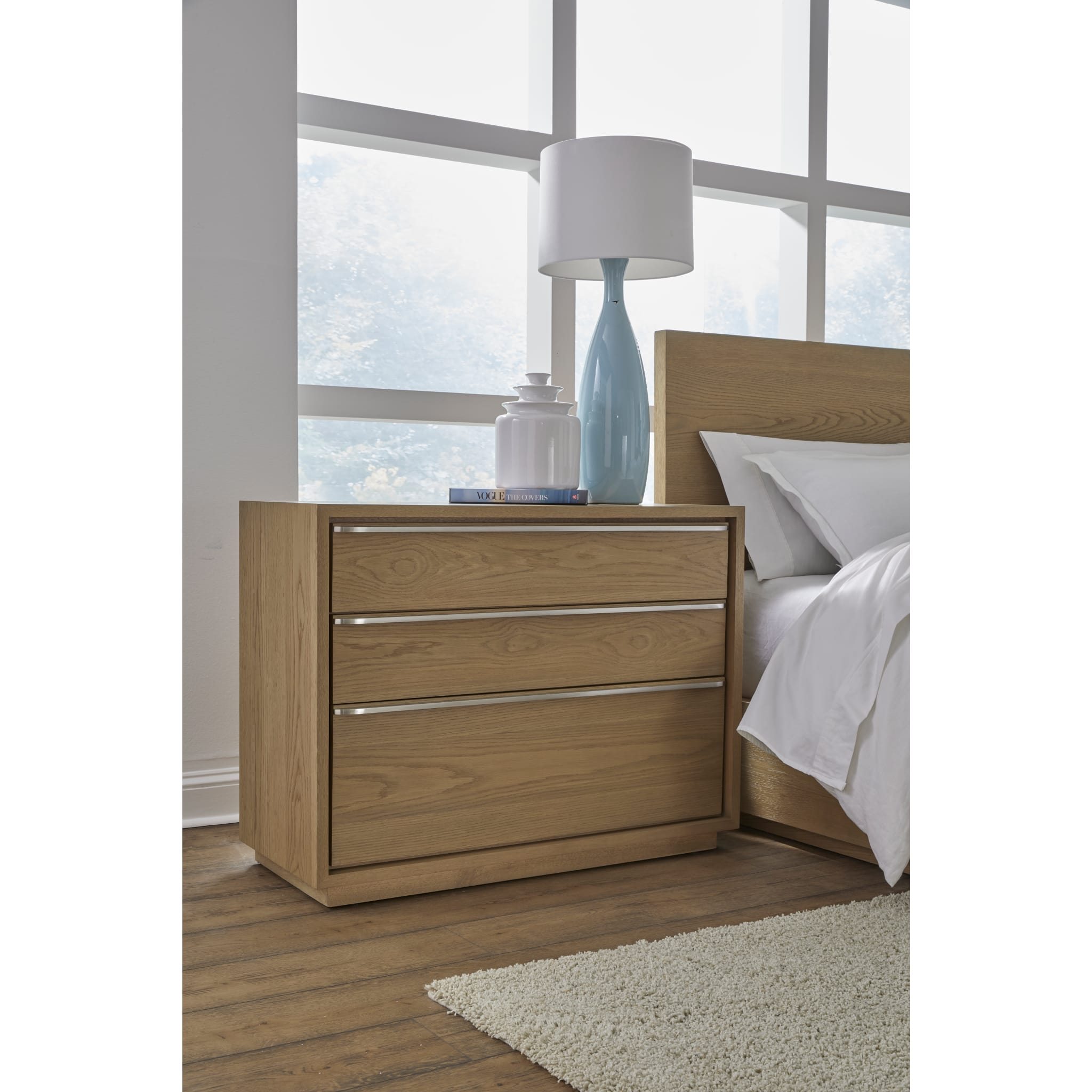 One Coastal Modern Three Drawer USB-charging Nightstand in Bisque