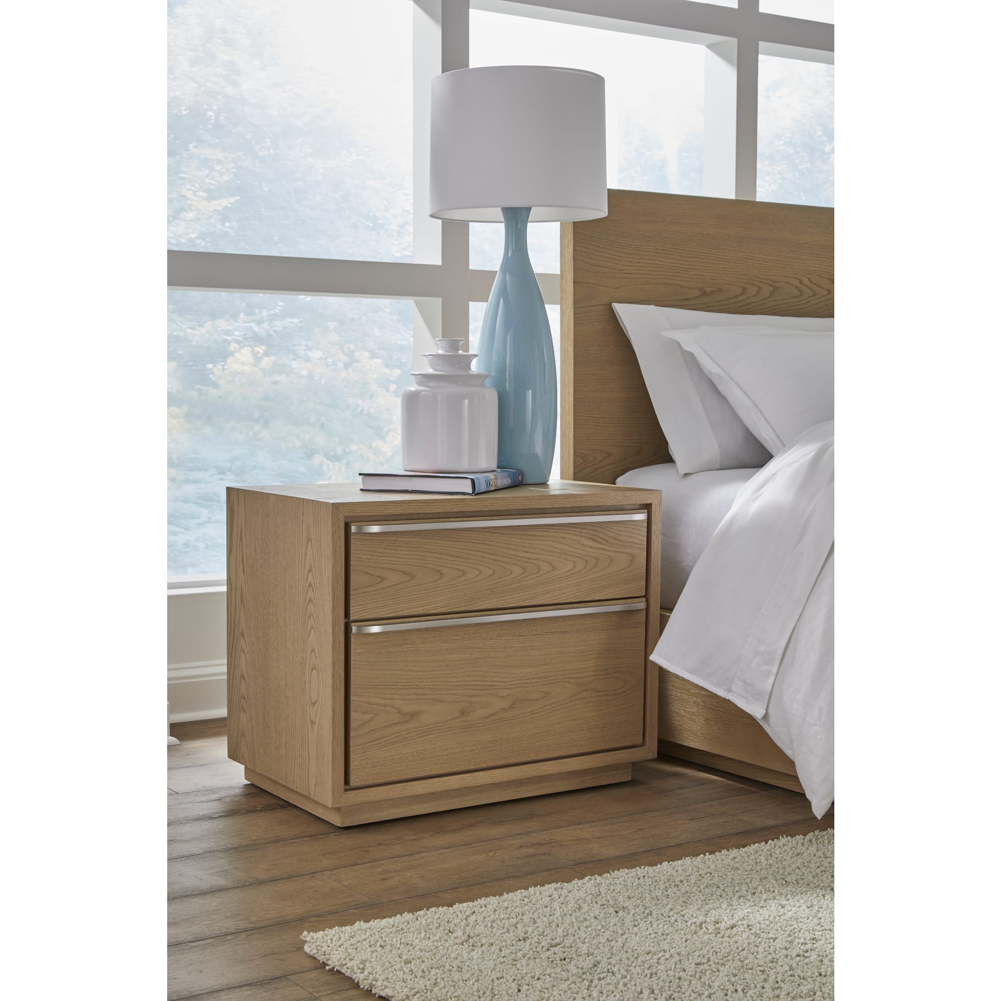 One Coastal Modern Two Drawer USB-Charging Nightstand in Bisque