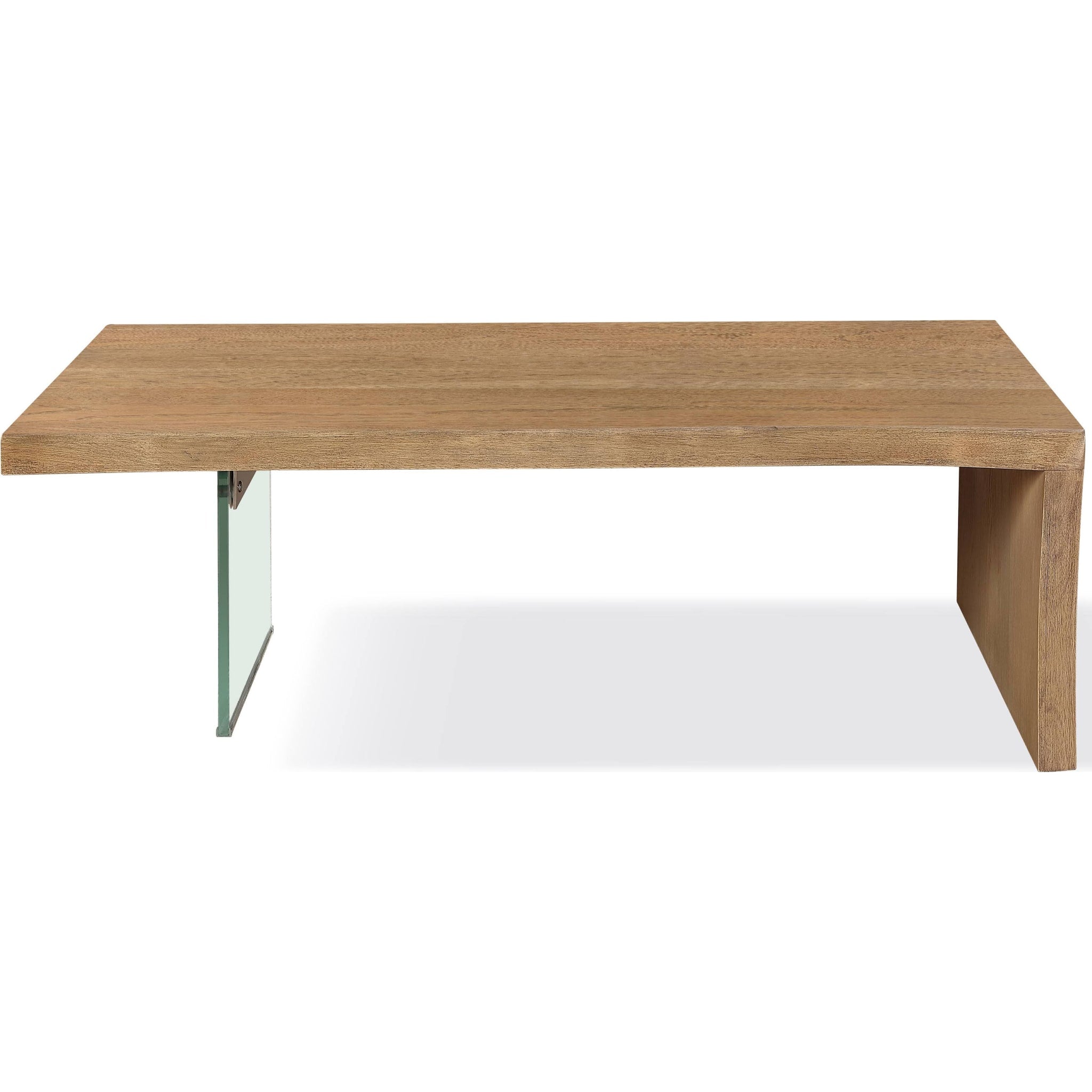 One Live-Edge White Oak and Glass Coffee Table in Bisque