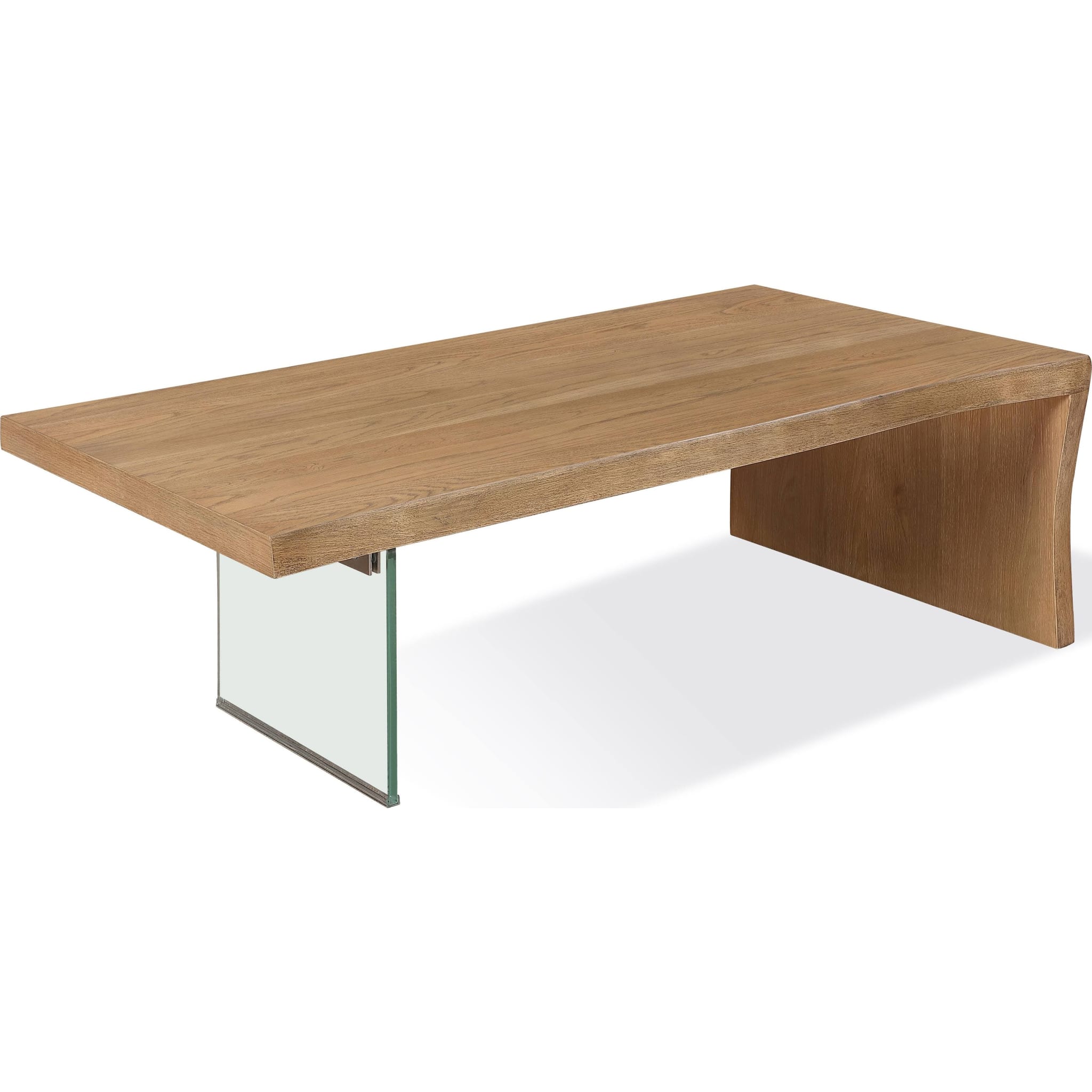 One Live-Edge White Oak and Glass Coffee Table in Bisque