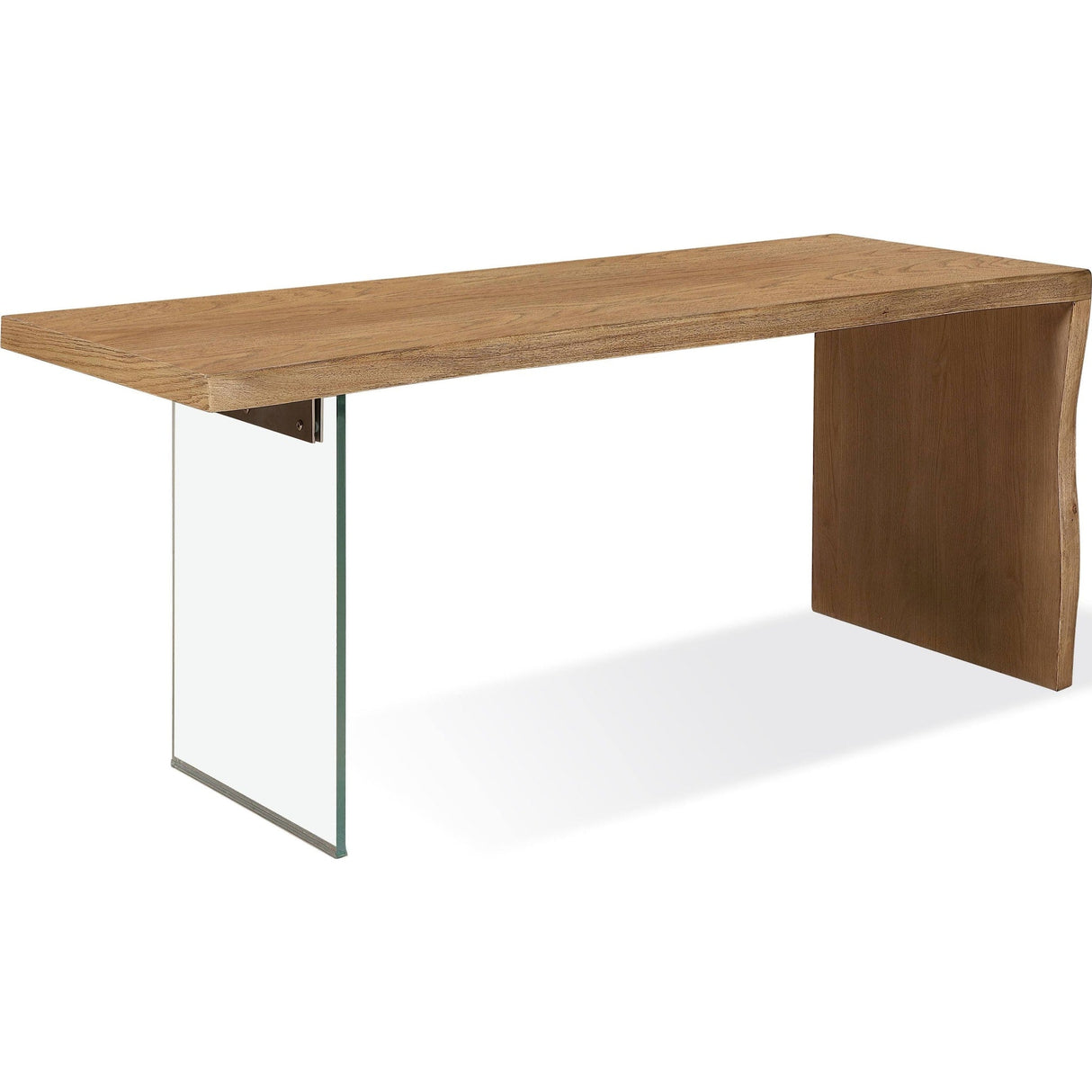 One Live-Edge White Oak and Glass Console Table in Bisque