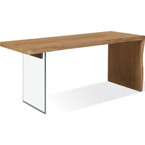 One Live-Edge White Oak and Glass Console Table in Bisque