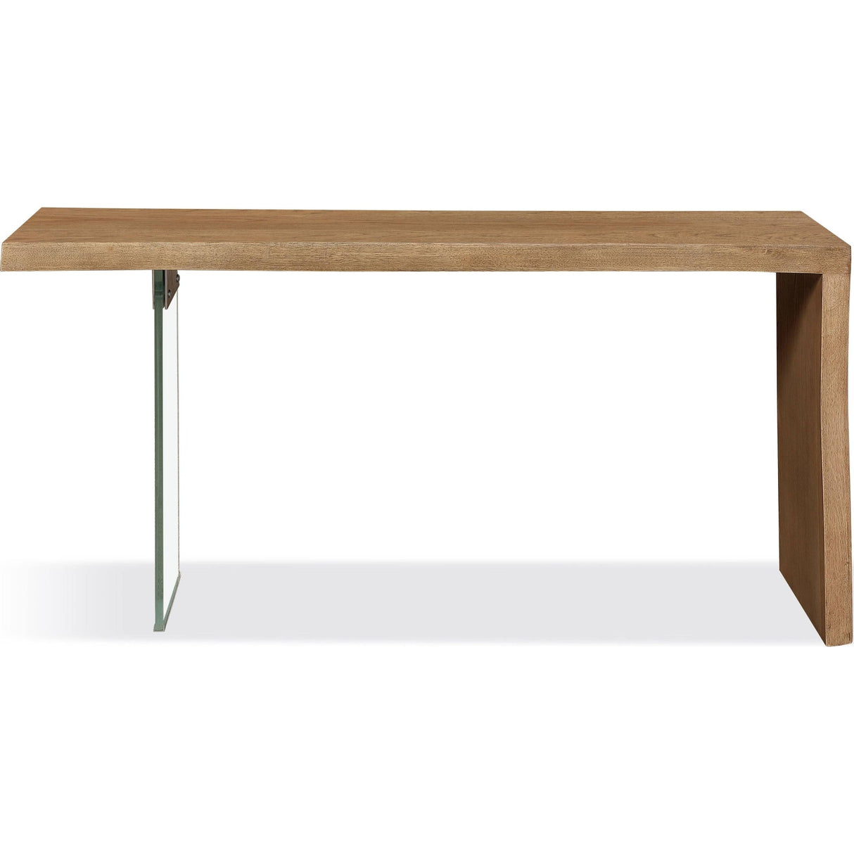 One Live-Edge White Oak and Glass Console Table in Bisque