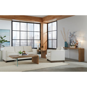 One Live-Edge White Oak and Glass Console Table in Bisque