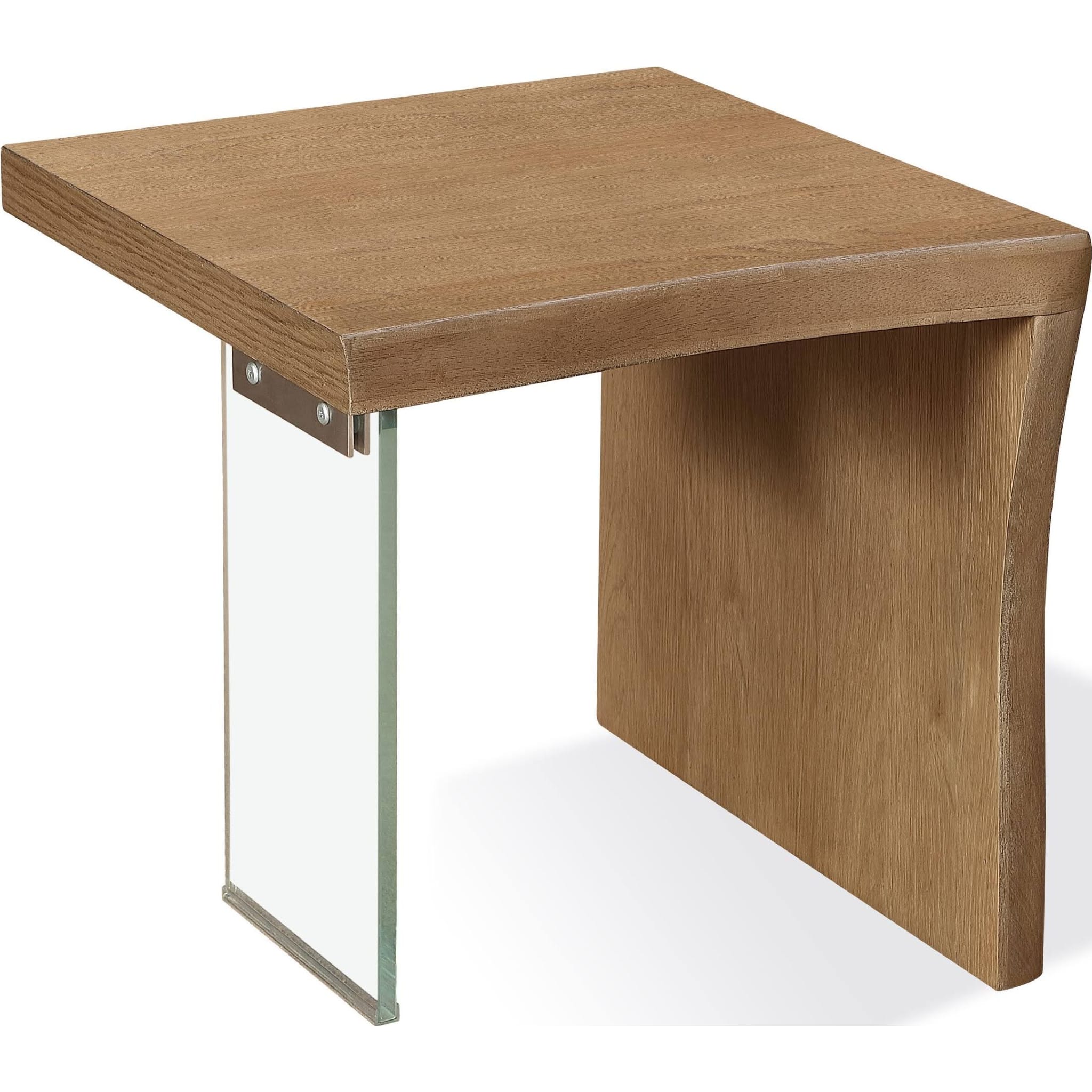 One Live-Edge White Oak and Glass End Table in Bisque