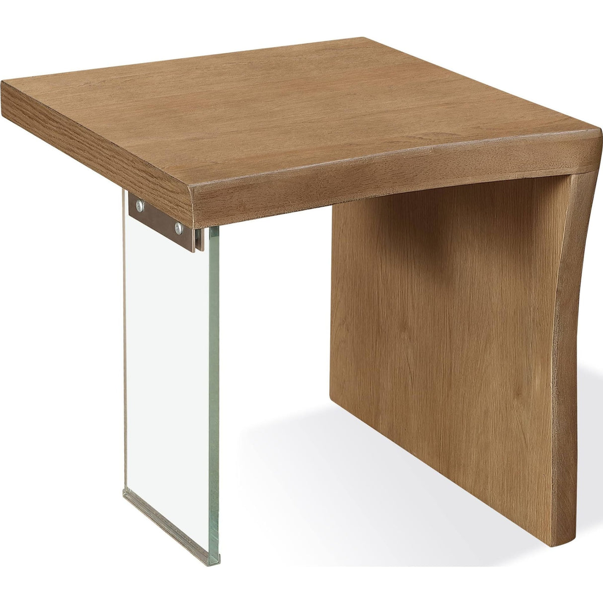 One Live-Edge White Oak and Glass End Table in Bisque