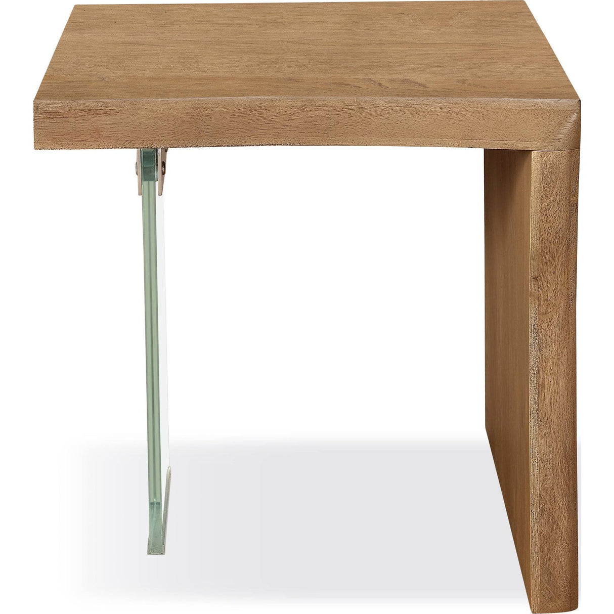 One Live-Edge White Oak and Glass End Table in Bisque
