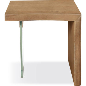 One Live-Edge White Oak and Glass End Table in Bisque