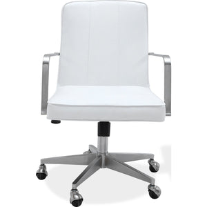One Metal Frame Home Office Chair in Brushed Stainless Steel and White Leather
