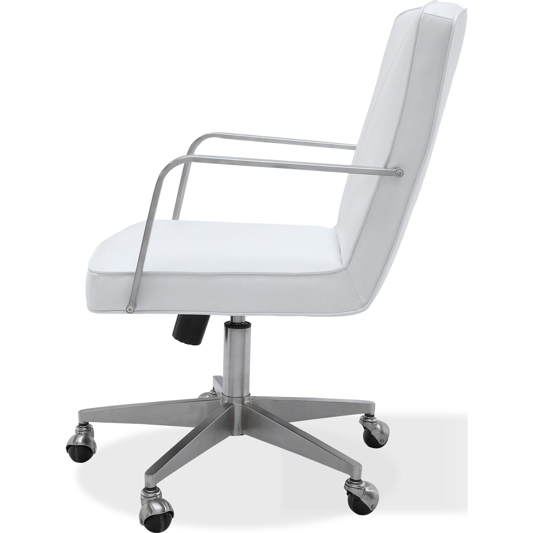 One Metal Frame Home Office Chair in Brushed Stainless Steel and White Leather