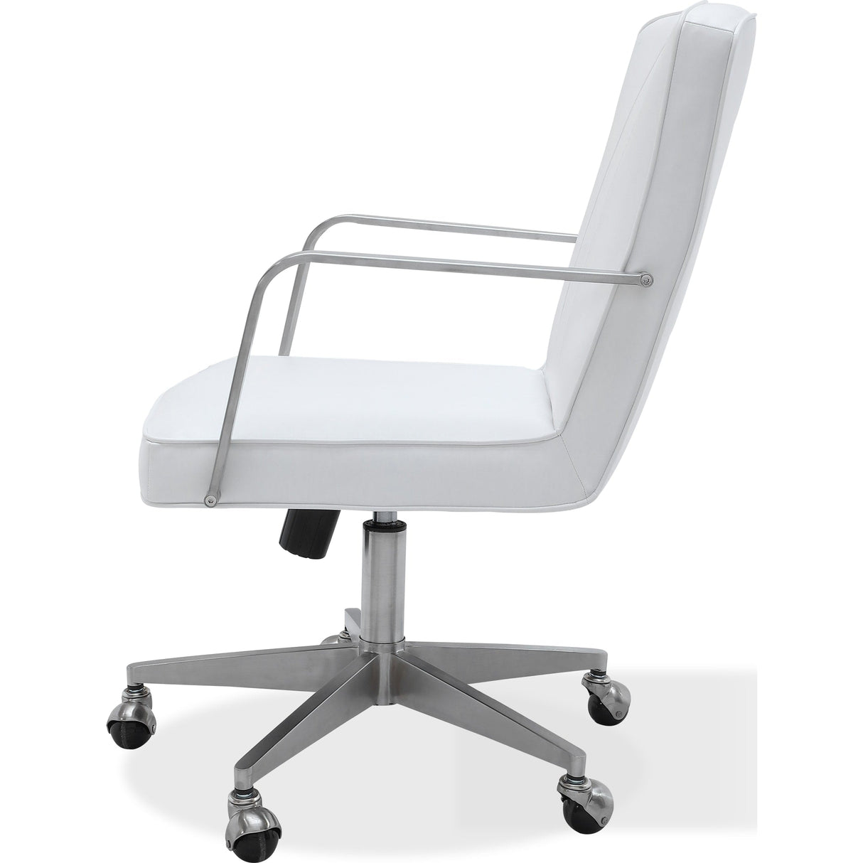 One Metal Frame Home Office Chair in Brushed Stainless Steel and White Leather