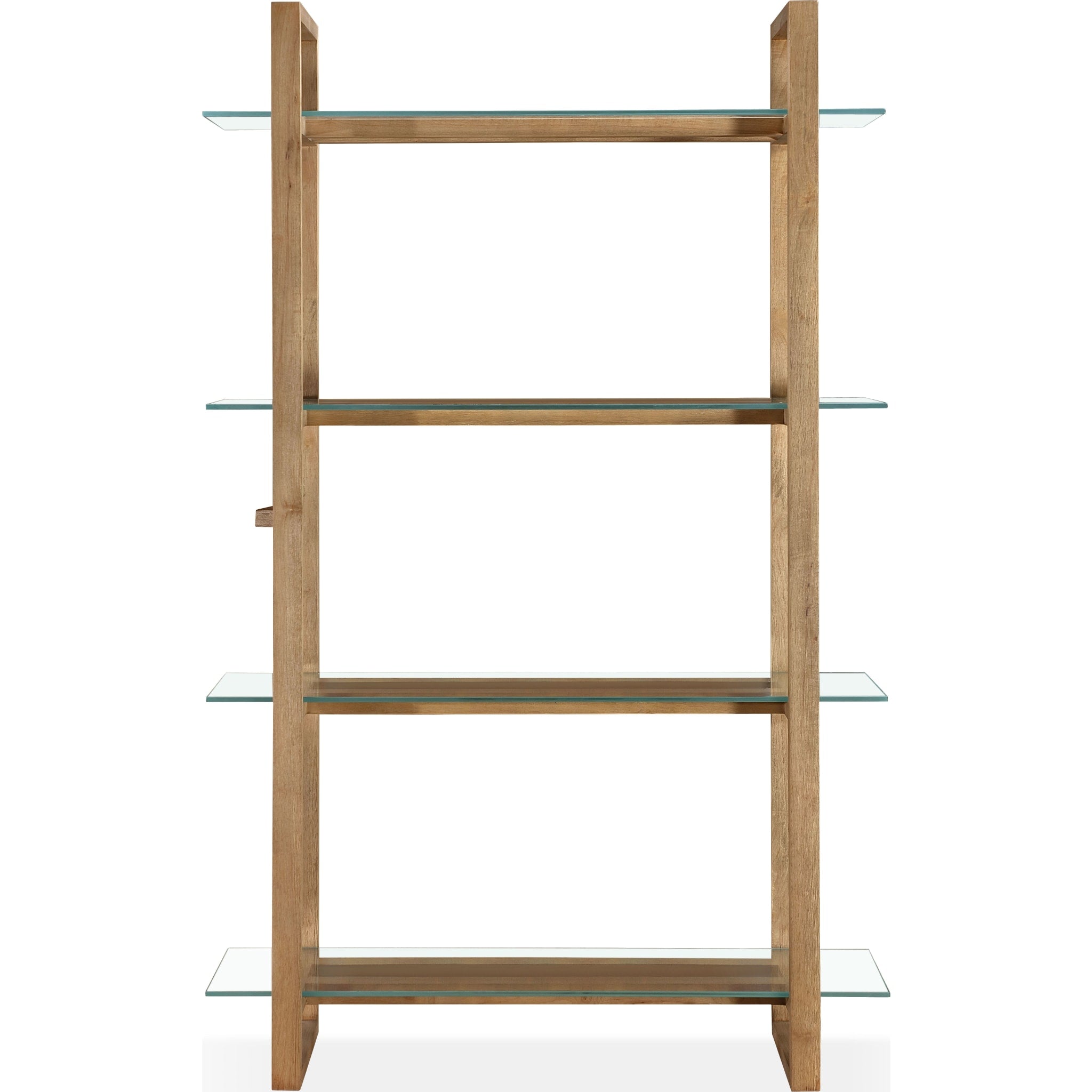 One Modern Coastal Glass Shelf Bookcase in Solid Wood