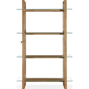 One Modern Coastal Glass Shelf Bookcase in Solid Wood