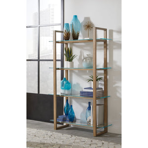One Modern Coastal Glass Shelf Bookcase in Solid Wood