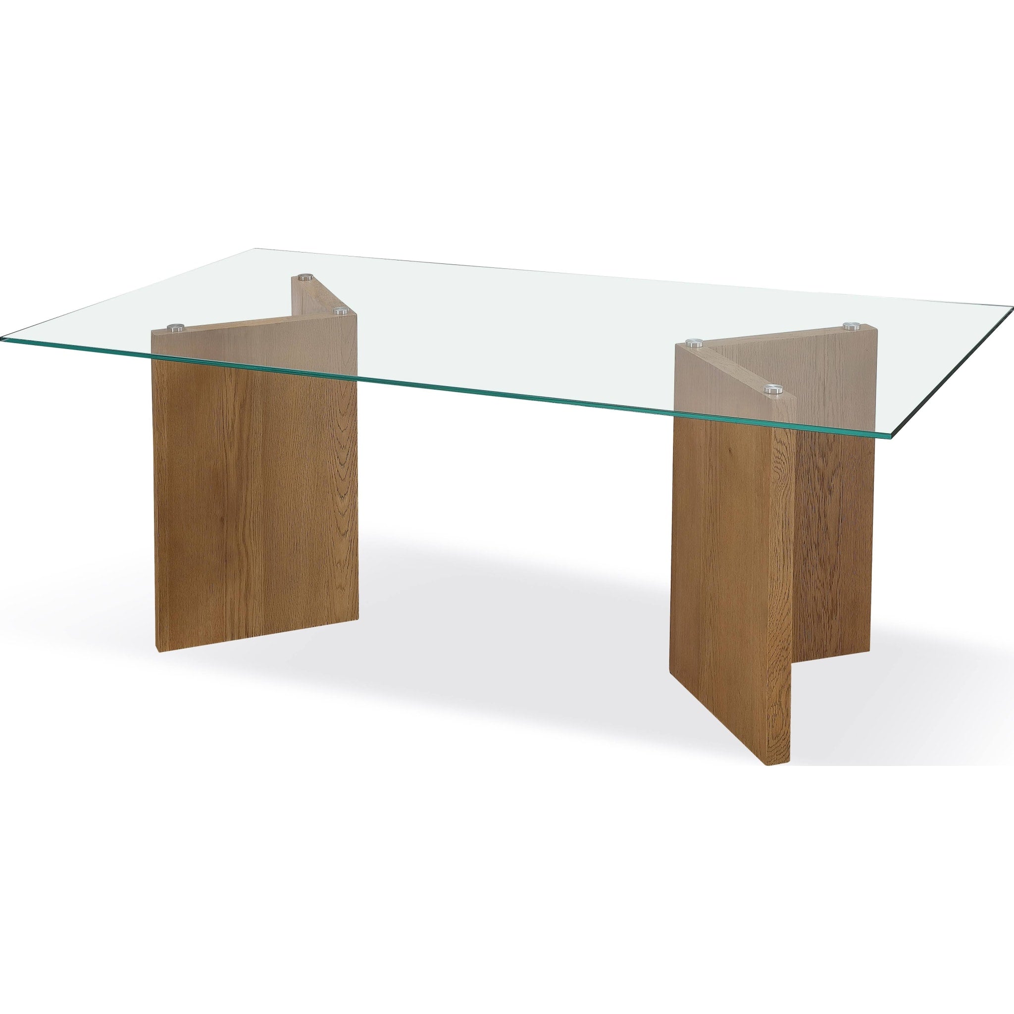 One Modern Coastal Glass Top Dining Table in White Oak