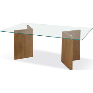 One Modern Coastal Glass Top Dining Table in White Oak