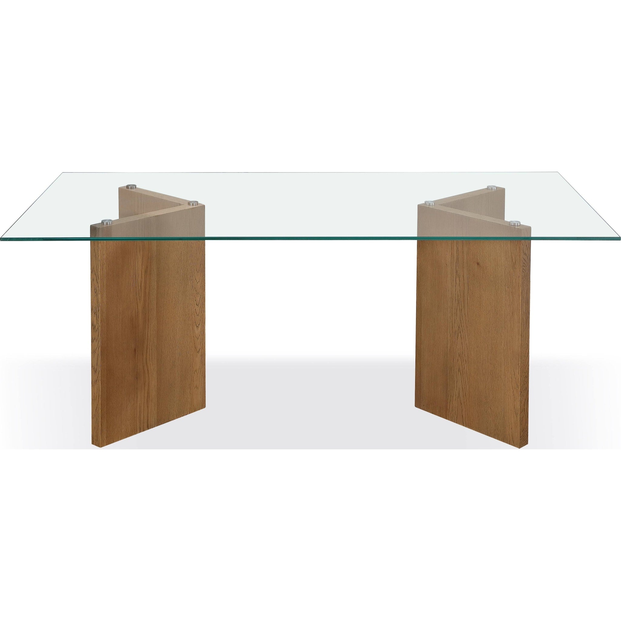 One Modern Coastal Glass Top Dining Table in White Oak