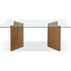 One Modern Coastal Glass Top Dining Table in White Oak