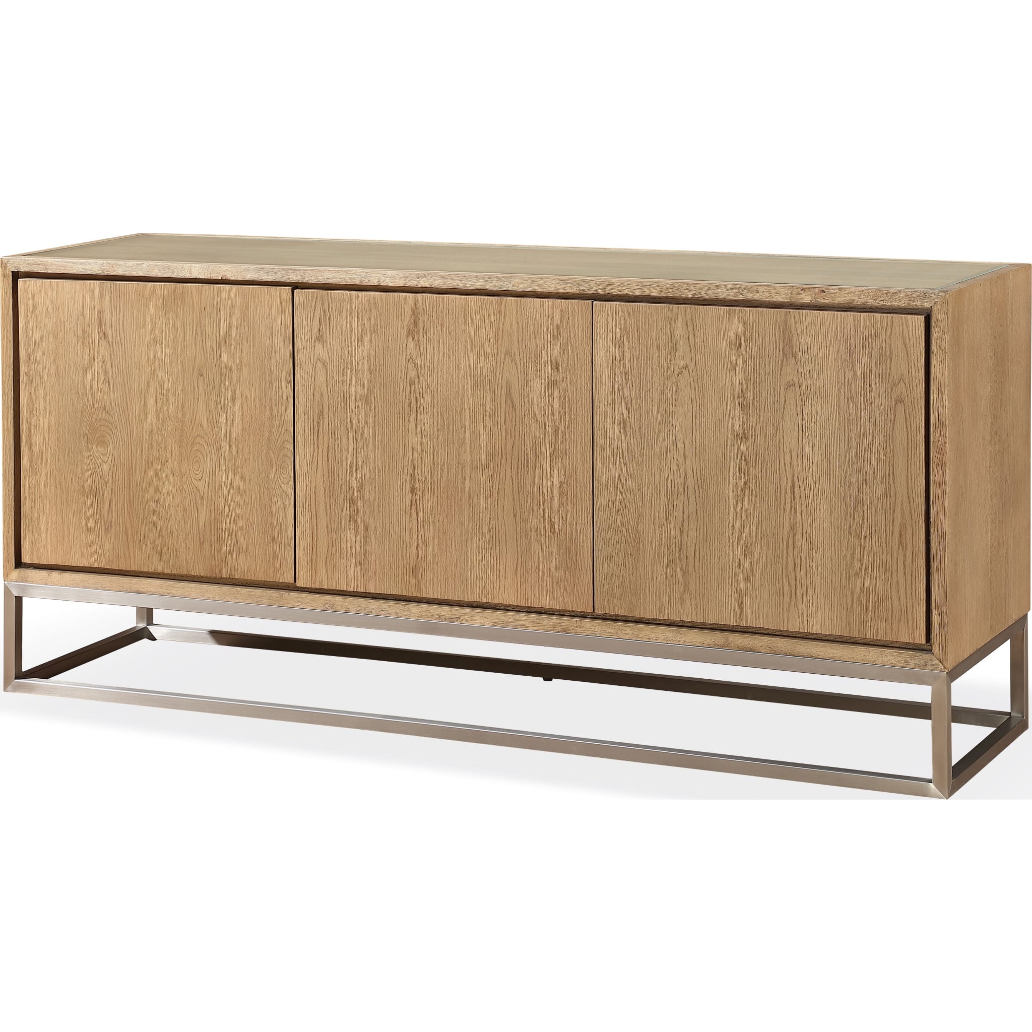 One Modern Coastal Metal Base Sideboard in White Oak and Brushed Stainless Steel