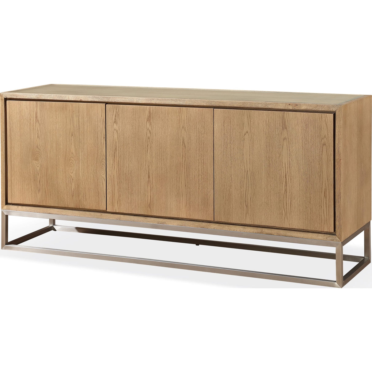 One Modern Coastal Metal Base Sideboard in White Oak and Brushed Stainless Steel