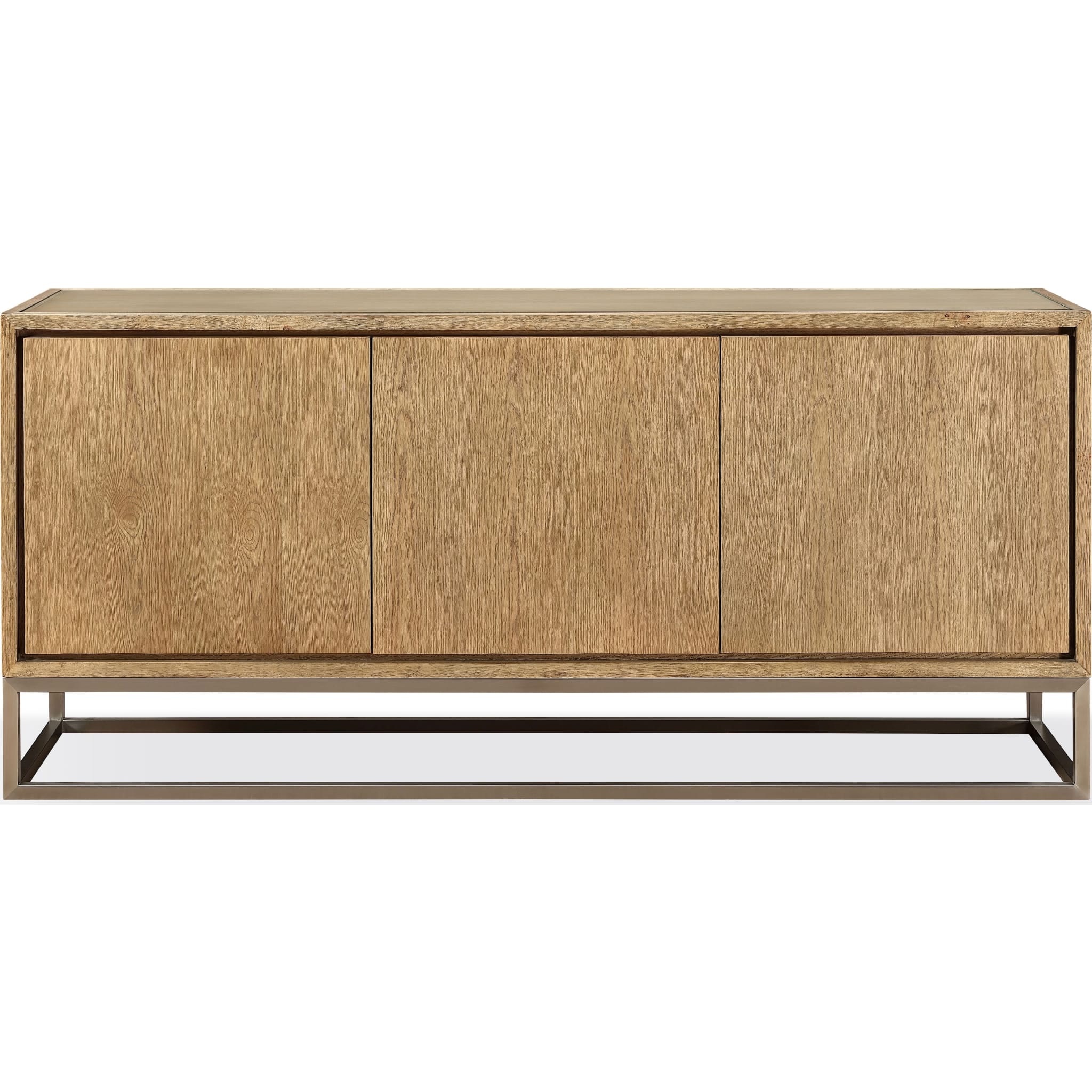 One Modern Coastal Metal Base Sideboard in White Oak and Brushed Stainless Steel