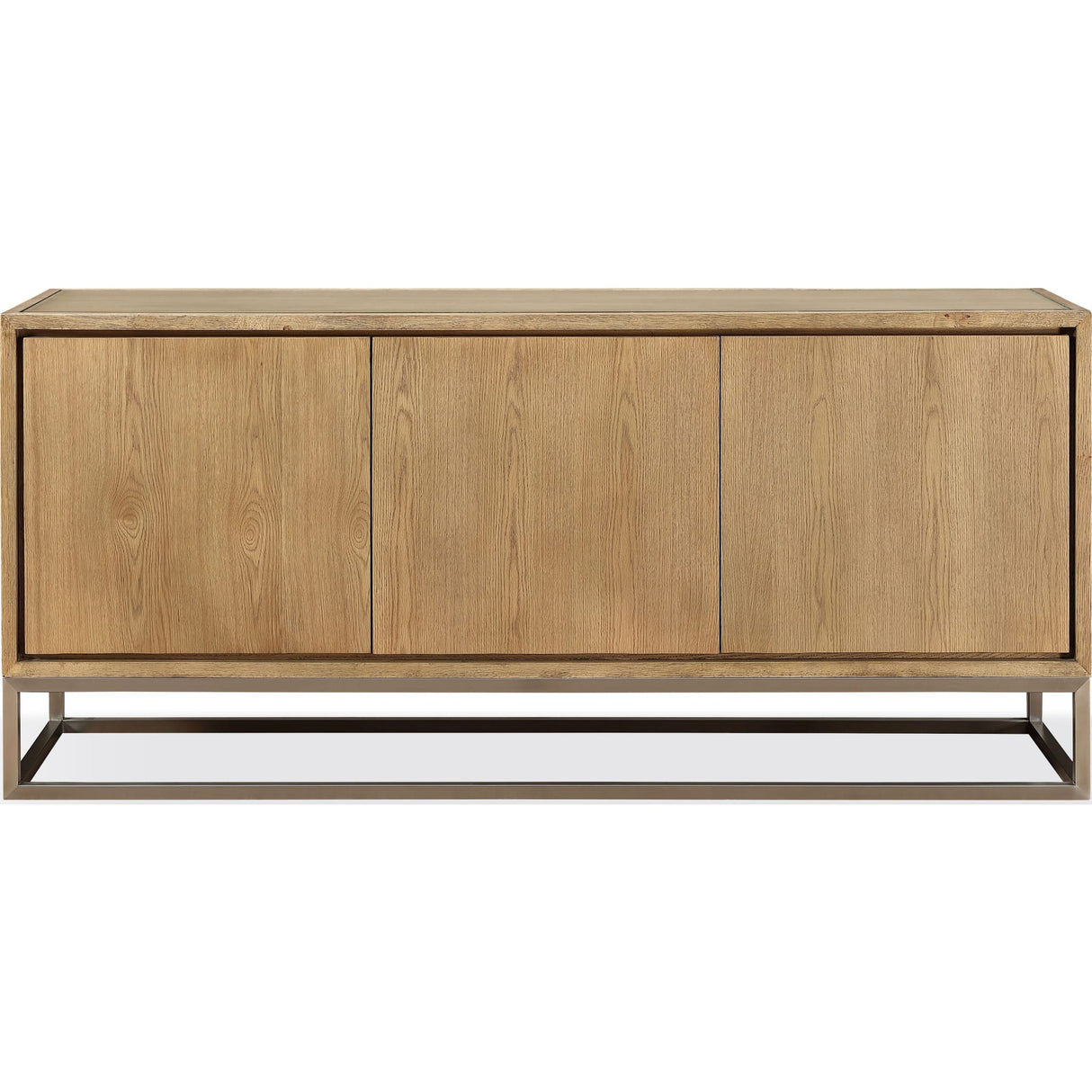 One Modern Coastal Metal Base Sideboard in White Oak and Brushed Stainless Steel