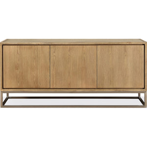 One Modern Coastal Metal Base Sideboard in White Oak and Brushed Stainless Steel