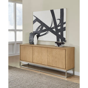 One Modern Coastal Metal Base Sideboard in White Oak and Brushed Stainless Steel