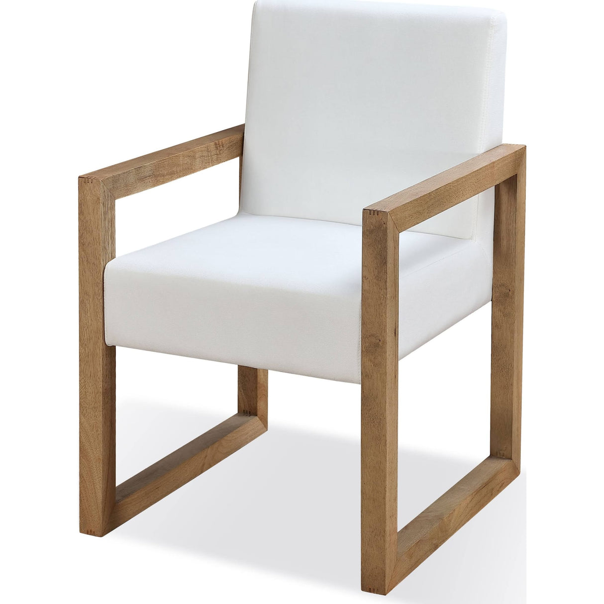 One Modern Coastal Sled Leg Upholstered Dining Arm Chair in White Pearl and Bisque