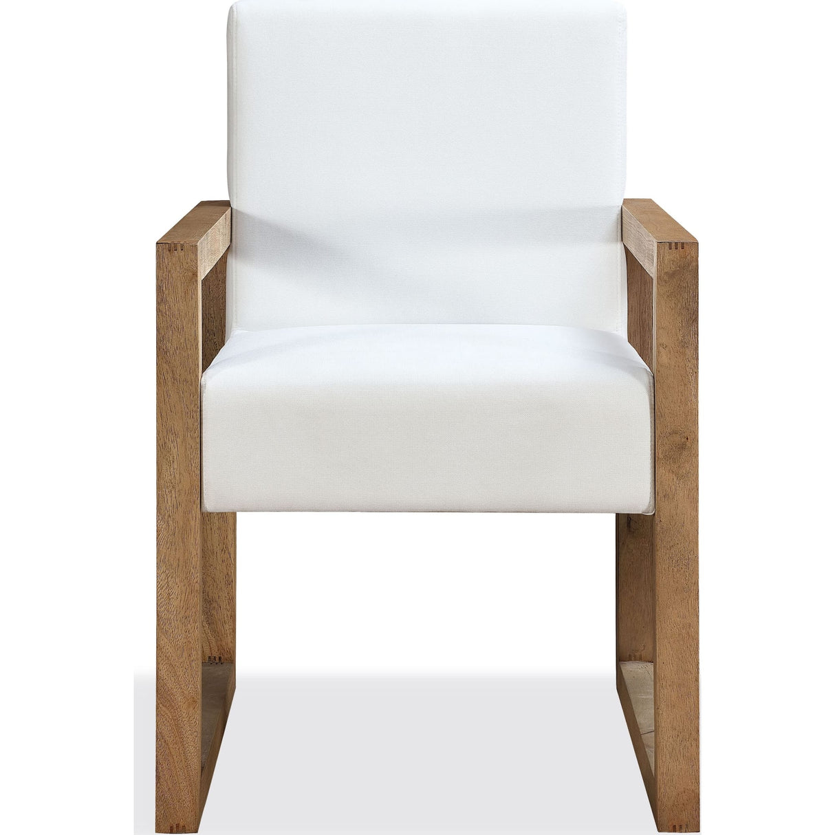 One Modern Coastal Sled Leg Upholstered Dining Arm Chair in White Pearl and Bisque