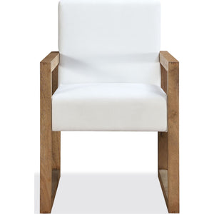 One Modern Coastal Sled Leg Upholstered Dining Arm Chair in White Pearl and Bisque