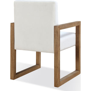 One Modern Coastal Sled Leg Upholstered Dining Arm Chair in White Pearl and Bisque