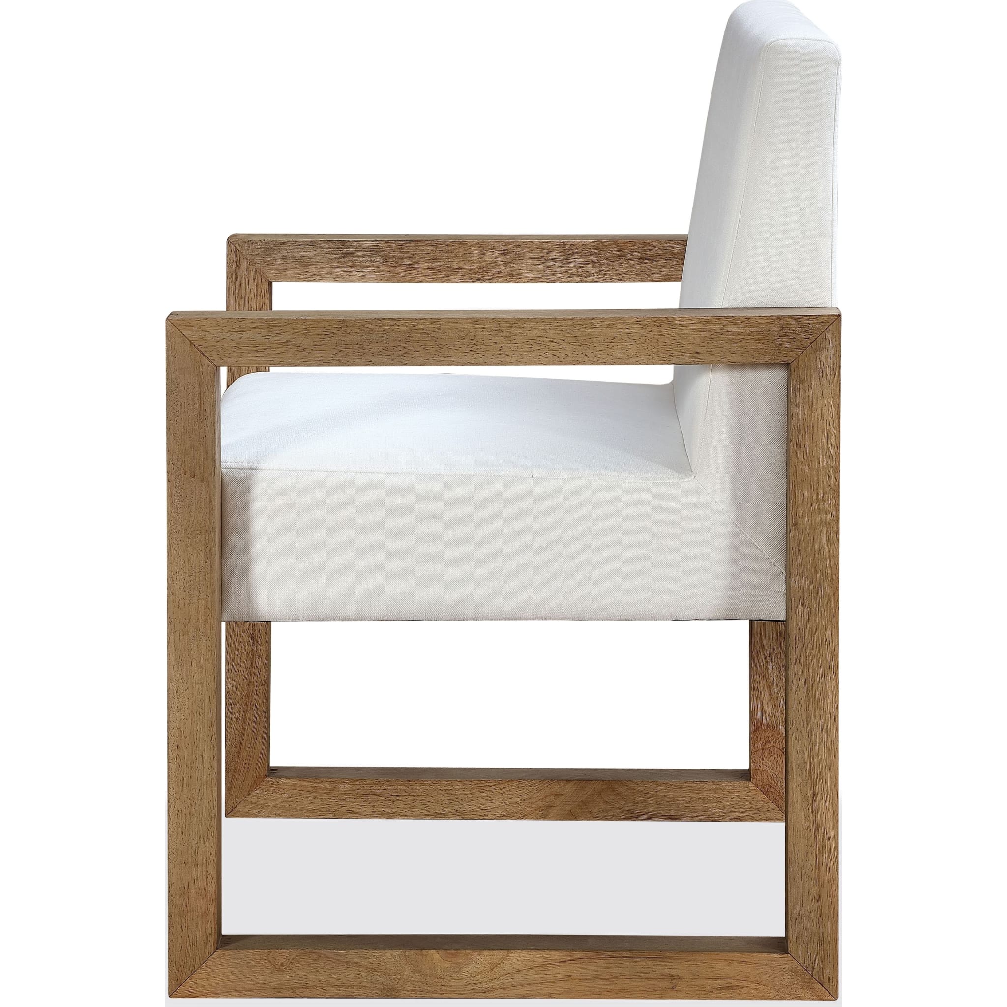One Modern Coastal Sled Leg Upholstered Dining Arm Chair in White Pearl and Bisque