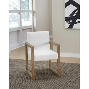 One Modern Coastal Sled Leg Upholstered Dining Arm Chair in White Pearl and Bisque