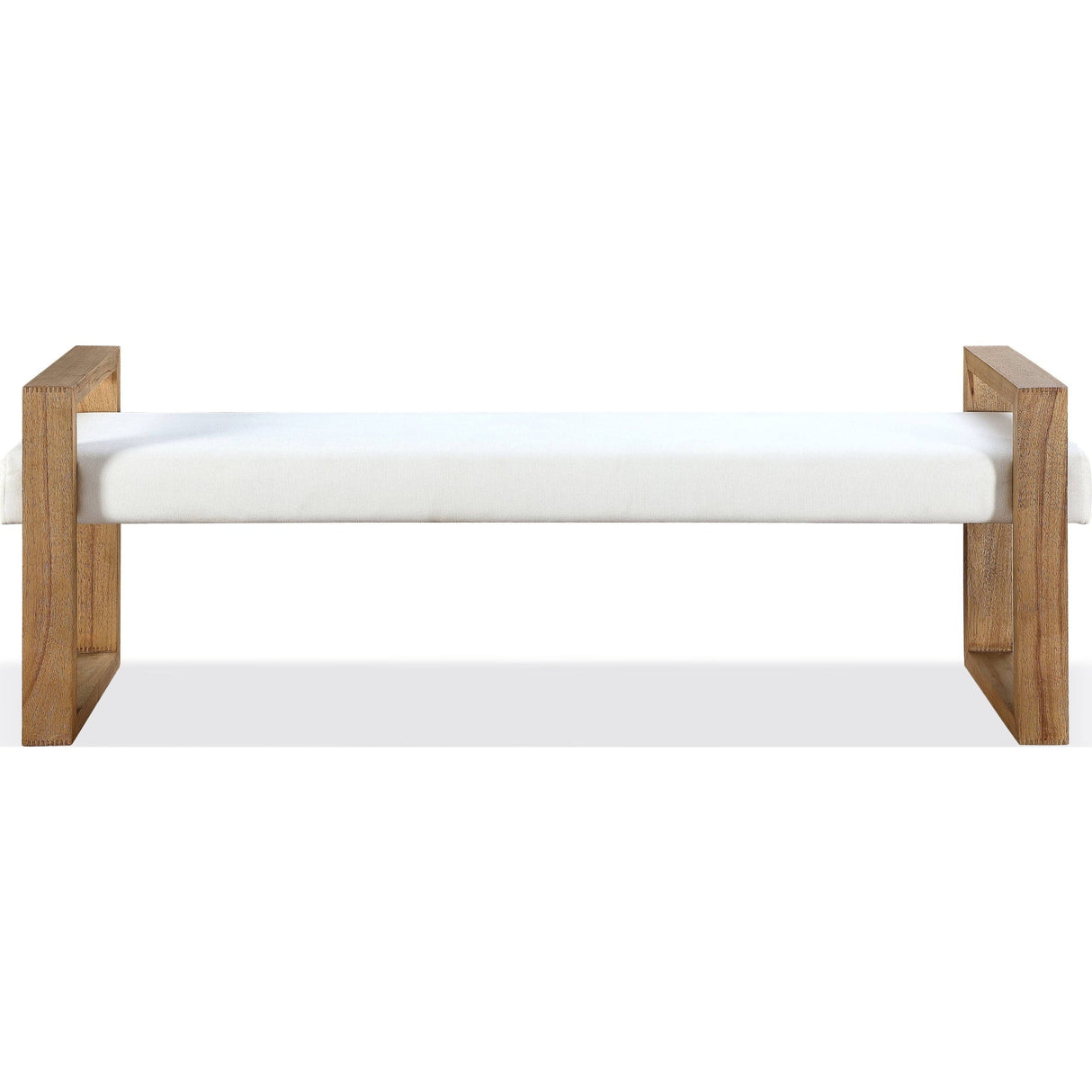 One Modern Coastal Sled Leg Upholstered Dining Bench in White Pearl and Bisque