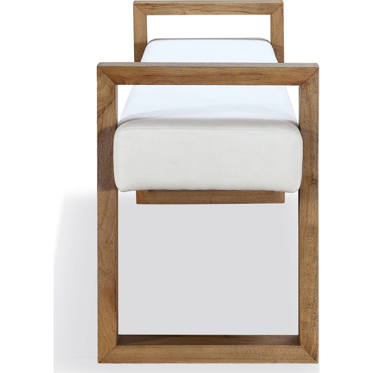 One Modern Coastal Sled Leg Upholstered Dining Bench in White Pearl and Bisque