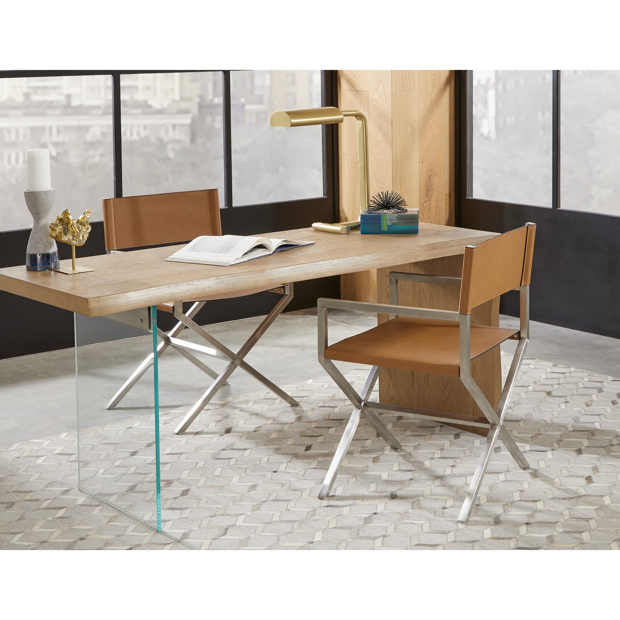 One Modern Coastal Writing Desk  in White Oak and Glass